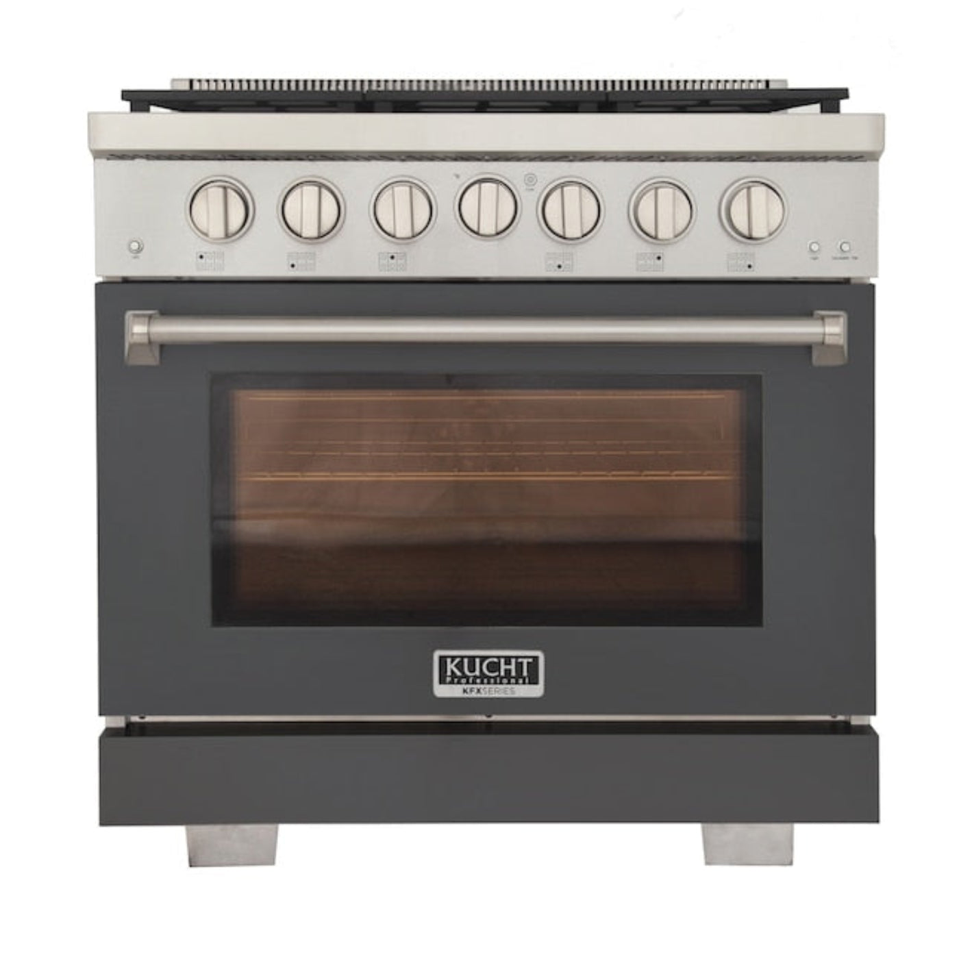 Kucht Professional 36" 5.2 cu. ft. Propane Gas Range in Cement Gray with True Simmer Burners, KFX3600X/LP-GY - KFX3600X/LP-GY