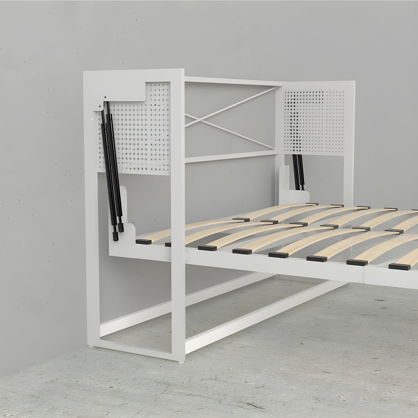 Murphy Bed With Desk & 2 Storage Cabinets, Double Size, White by Leto Muro